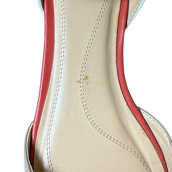 Tahari Fleur Womens Peep Toe Flats Tan Red White Ankle Strap Sandal 7.5M Leather - Picture 8 of 9